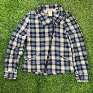 Crush by ABC Family women's white and blue plaid zip up preppy jacket size large